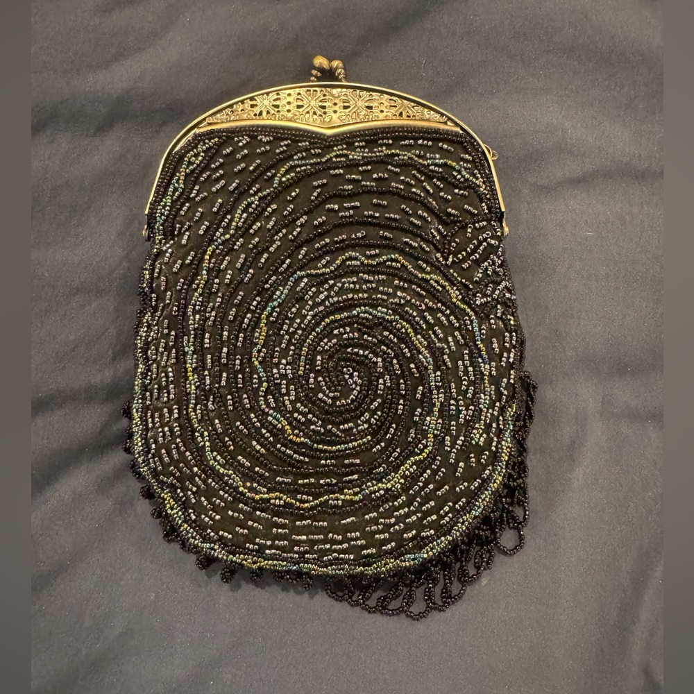 J & X NY Vintage Elegant Black Beaded Clutch